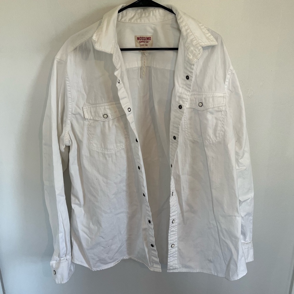 Mission Supply Co Denim White Pearl Snap Button Up